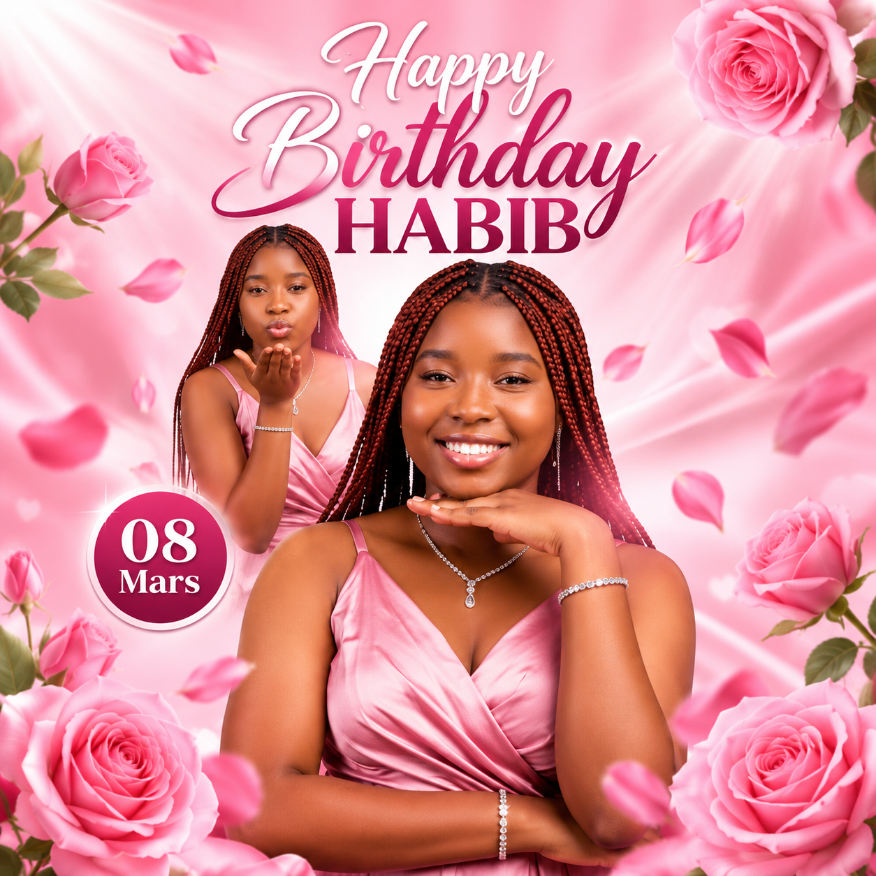 Affiche joyeux anniversaire Habib avec roses